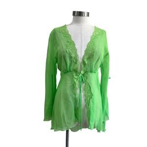 Shirley of Hollywood Sheer Lace Robe Lingerie Coquette Green S/M